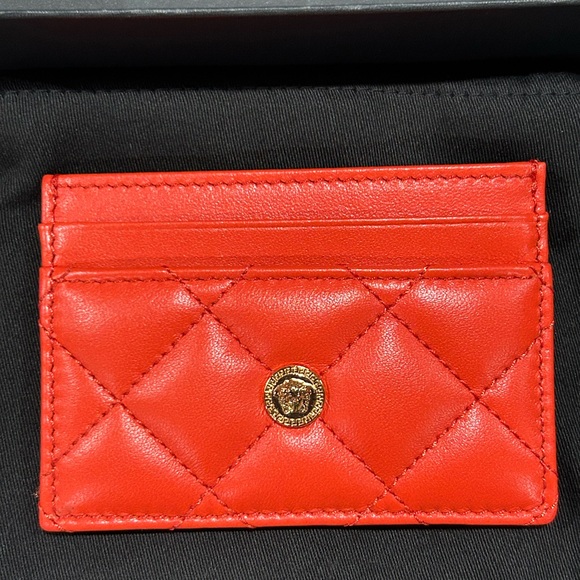 Versace Other - Orange Quilted Leather Card Case with Gold Medallion